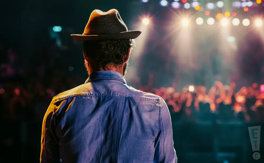 a rear view image of christophe mae performing live in a stadium